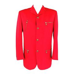 Retro GIANNI VERSACE 40 Red Wool Gold Medusa Button & Zipper Sport Jacket