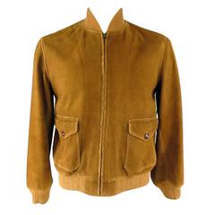 RRL by RALPH LAUREN Men's 40 Tan Suede Patch Pocket Bomber Jacket