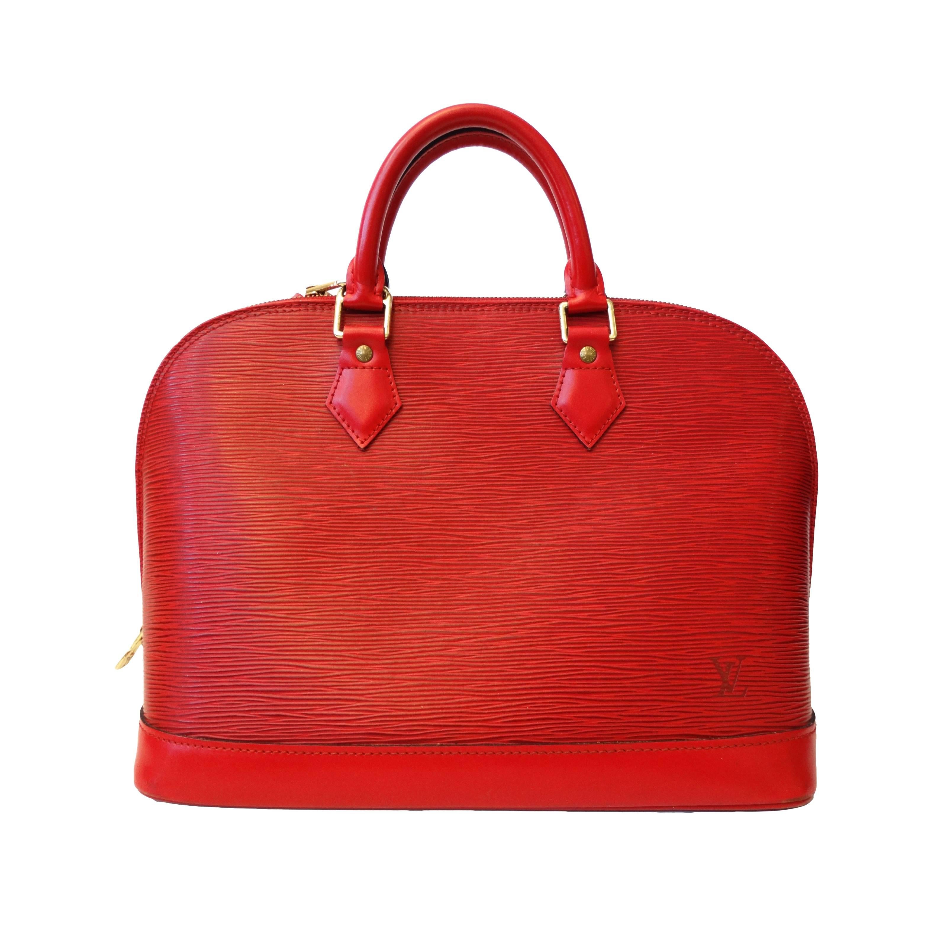 1990s Louis Vuitton Epi Alma PM Castilian Red Handbag 