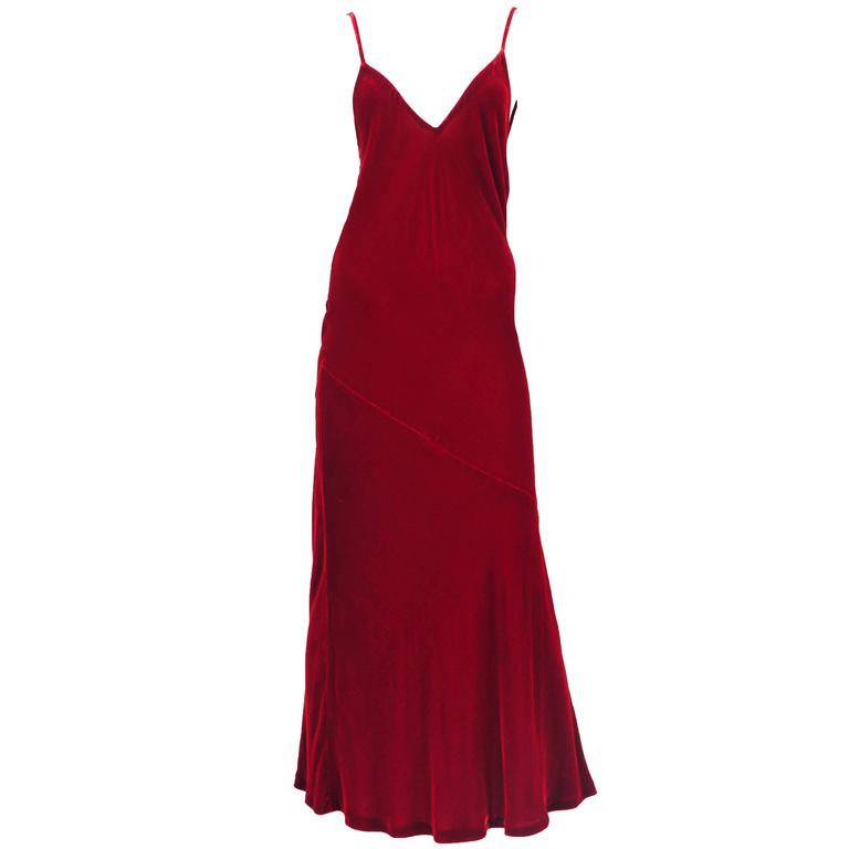Gaultier Red Velvet Slip Dress at 1stDibs