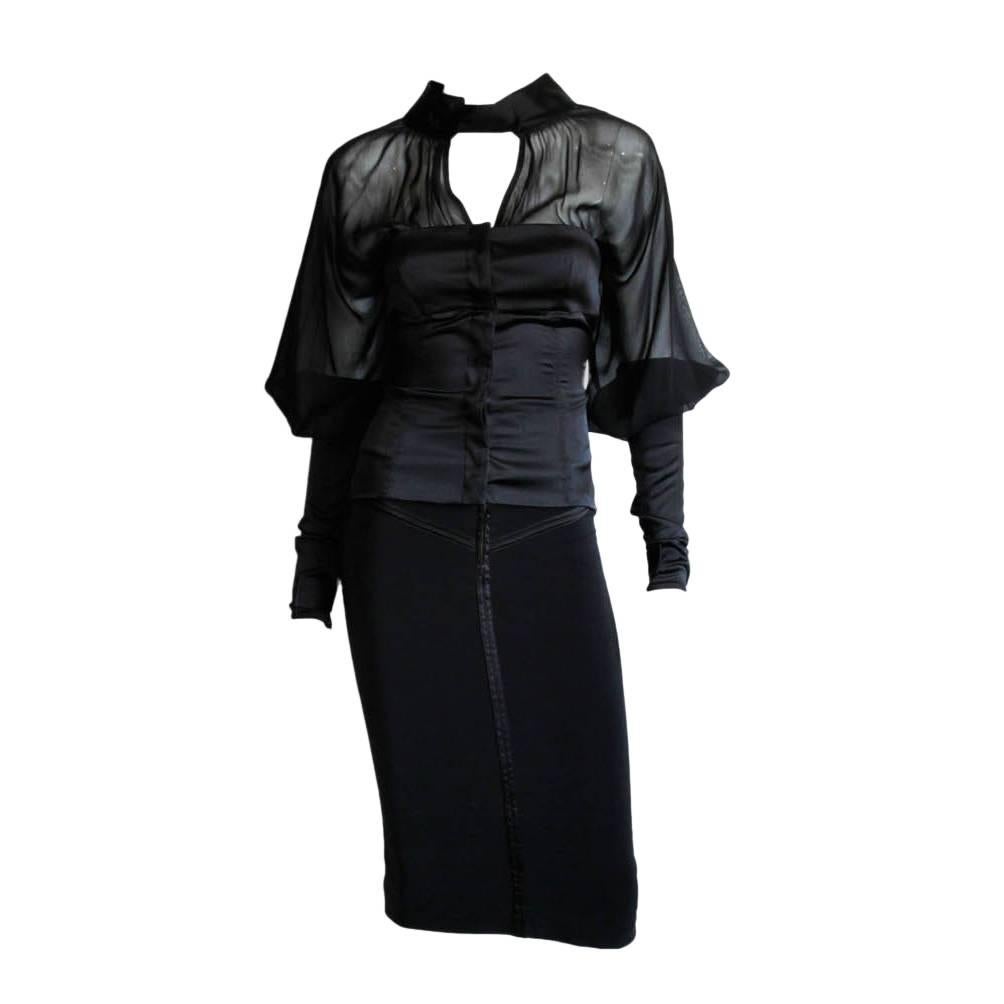 That Amazing Tom Ford Gucci FW03 Runway Collection Black Silk Corset Top & Skirt