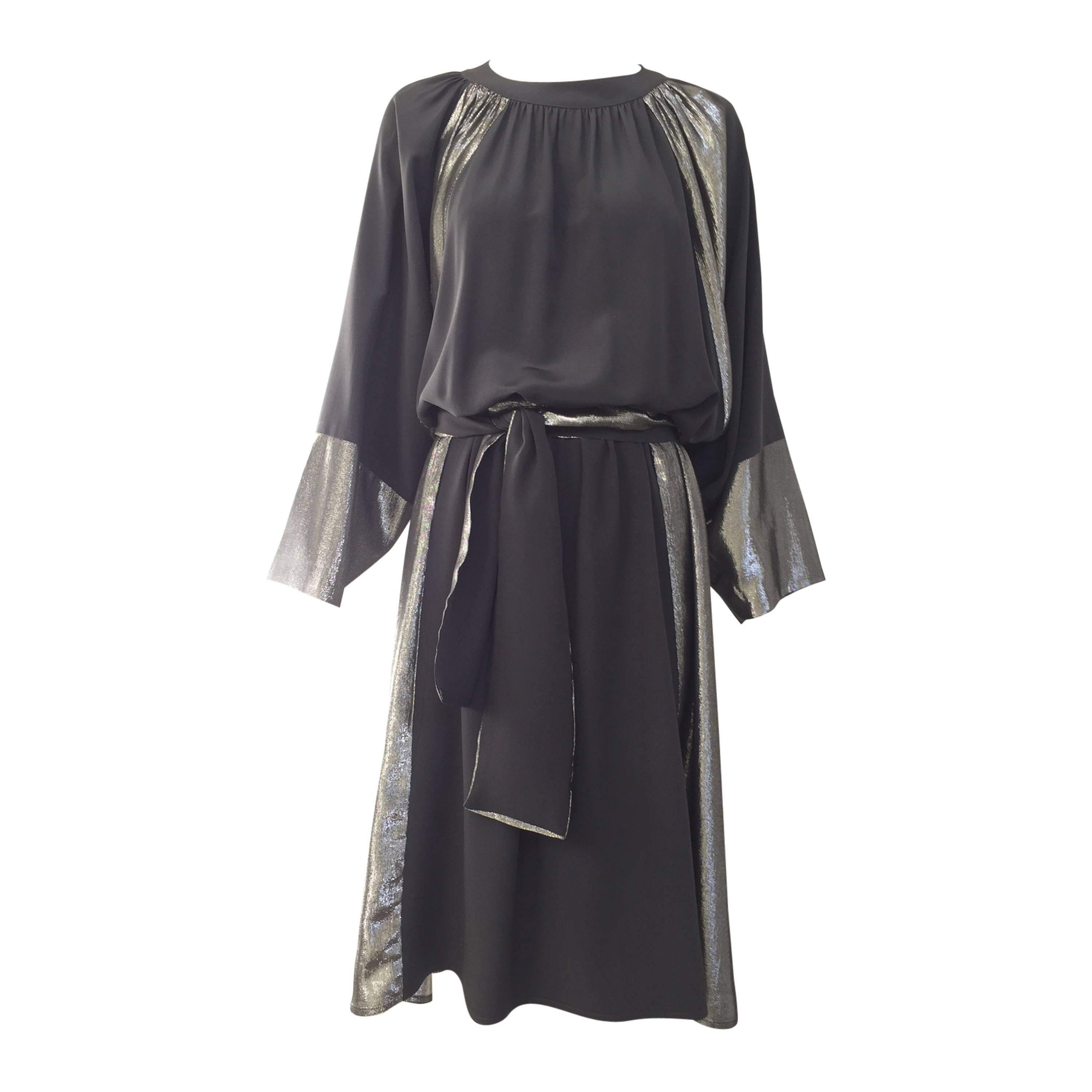 1980s Chloe charcoal grey and metallic silk dress