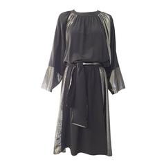 1980s Chloe charcoal grey and metallic silk dress