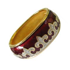 1980s Swarovski Crystal fleur de lis Red Enamel bracelet New Olds stock 8