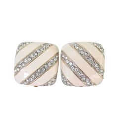1980s Swarovski Crystal Cream Square Earrings New Old Stock 6