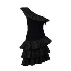 1980's Givenchy Black Ruffle One Shoulder Cocktail