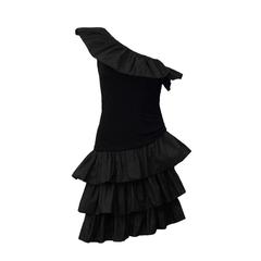 1980's Givenchy Black Ruffle One Shoulder Cocktail 11