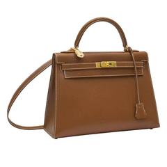 2013 Hermes 32cm Rigid Veau Grain Lisse Noisette Box Kelly Bag