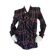 Vintage 1979 Haute Couture Plaid Silk Yves Saint Laurent Top