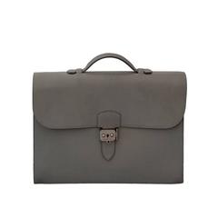 Hermes Light Grey Kidskin 35 cm Sac a Depeche- SHW-2001