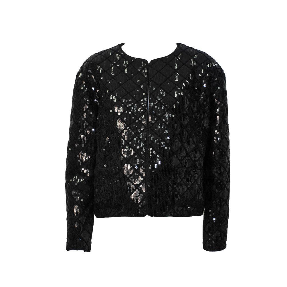 1990's Chanel Black Sequin Matelasse Jacket 