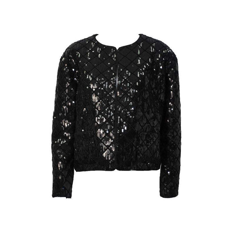 1990's Chanel Black Sequin Matelasse Jacket at 1stDibs