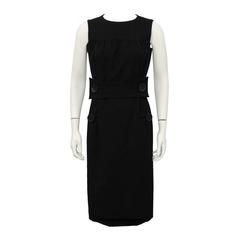 1960's Galanos Black Cocktail Dress with Leather Buttons 5