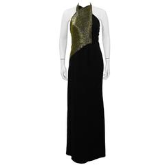 Vintage 1980's Chloe Black Halter Gown with Gold Beading
