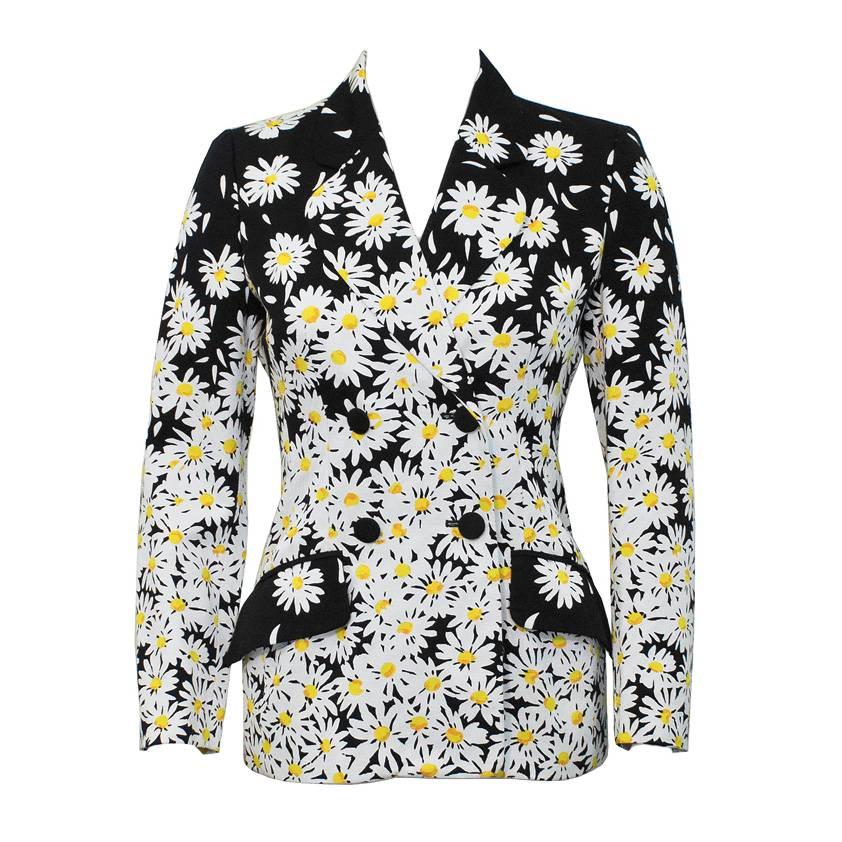 1990's Moschino Navy Blazer with White Daisy Print at 1stDibs