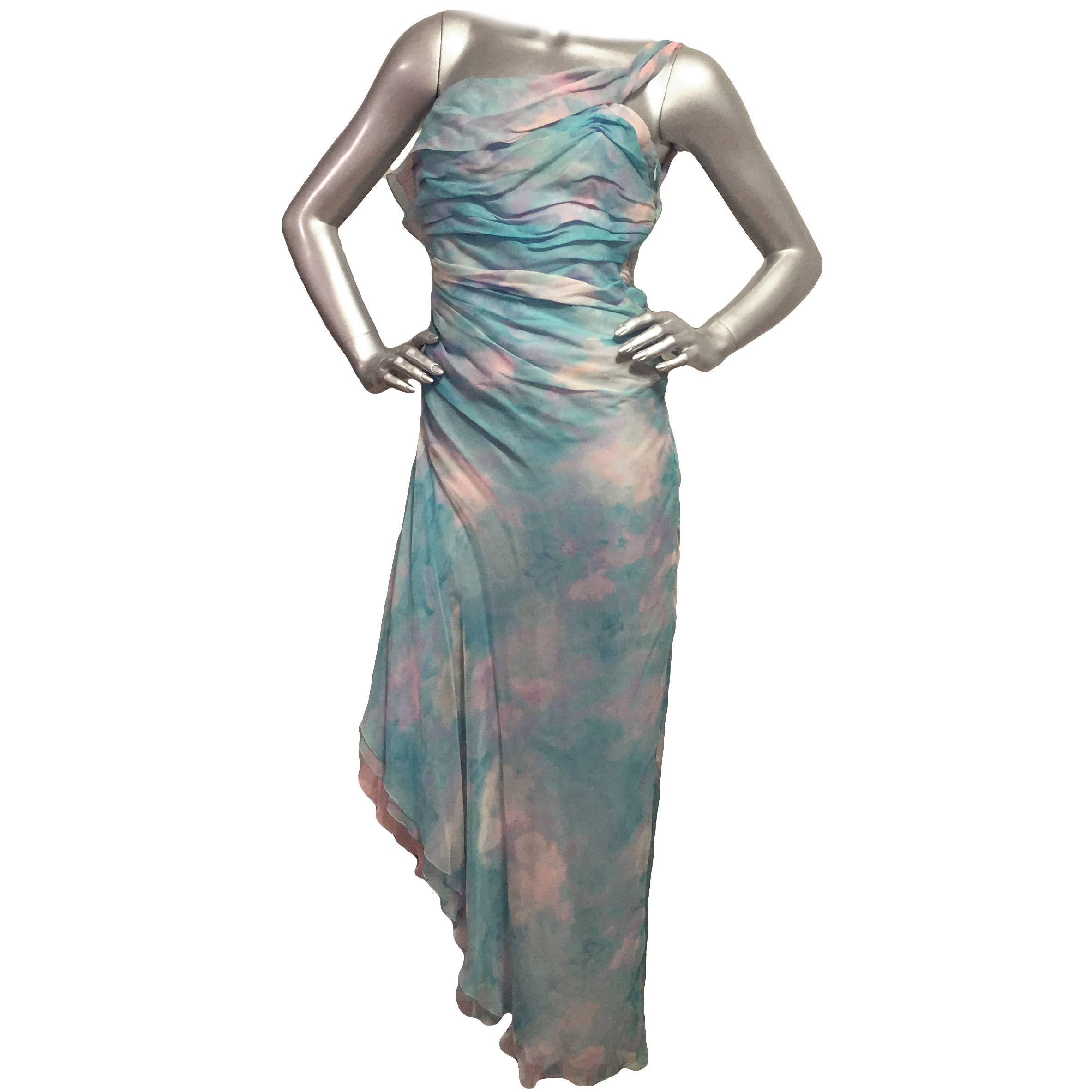 Ephemeral Emanuel Ungaro Silk Chiffon Gown With Shawl For Sale