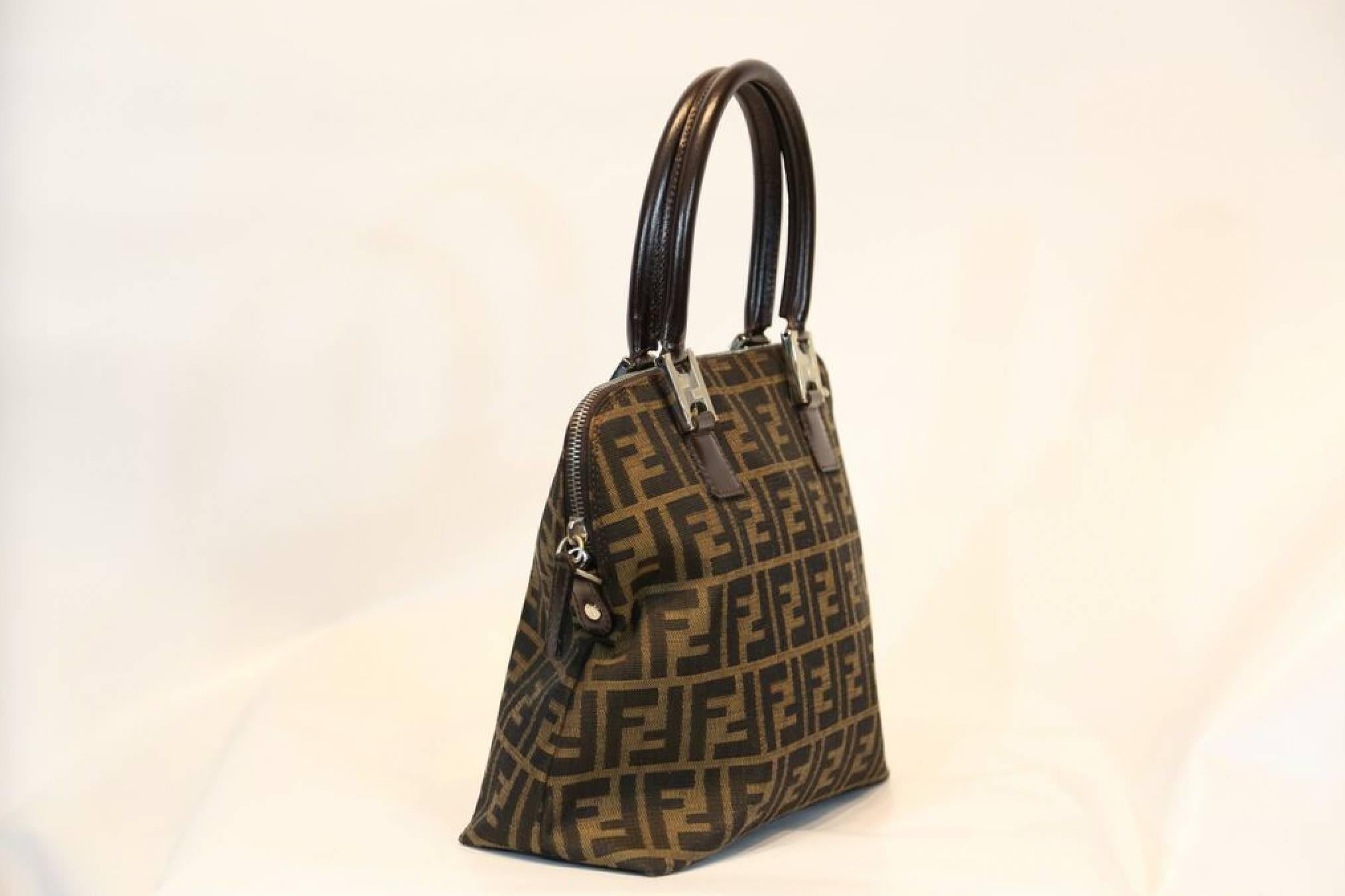 Women's Fendi Brown Leather Handbag with Gold Embossing