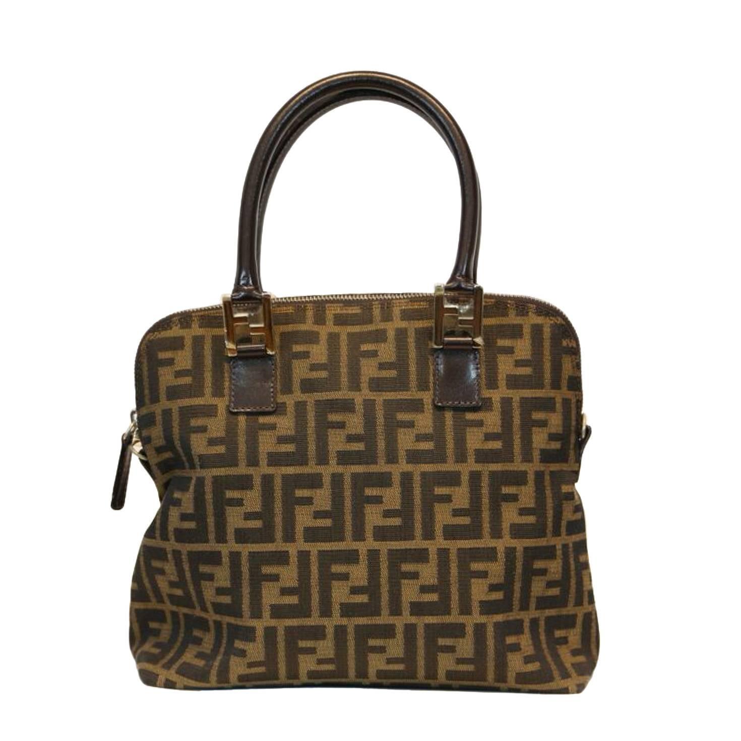 Fendi Brown Leather Handbag with Gold Embossing