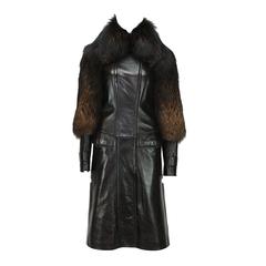 TOM FORD for GUCCI F/W 2003 LEATHER COAT w/ FUR 