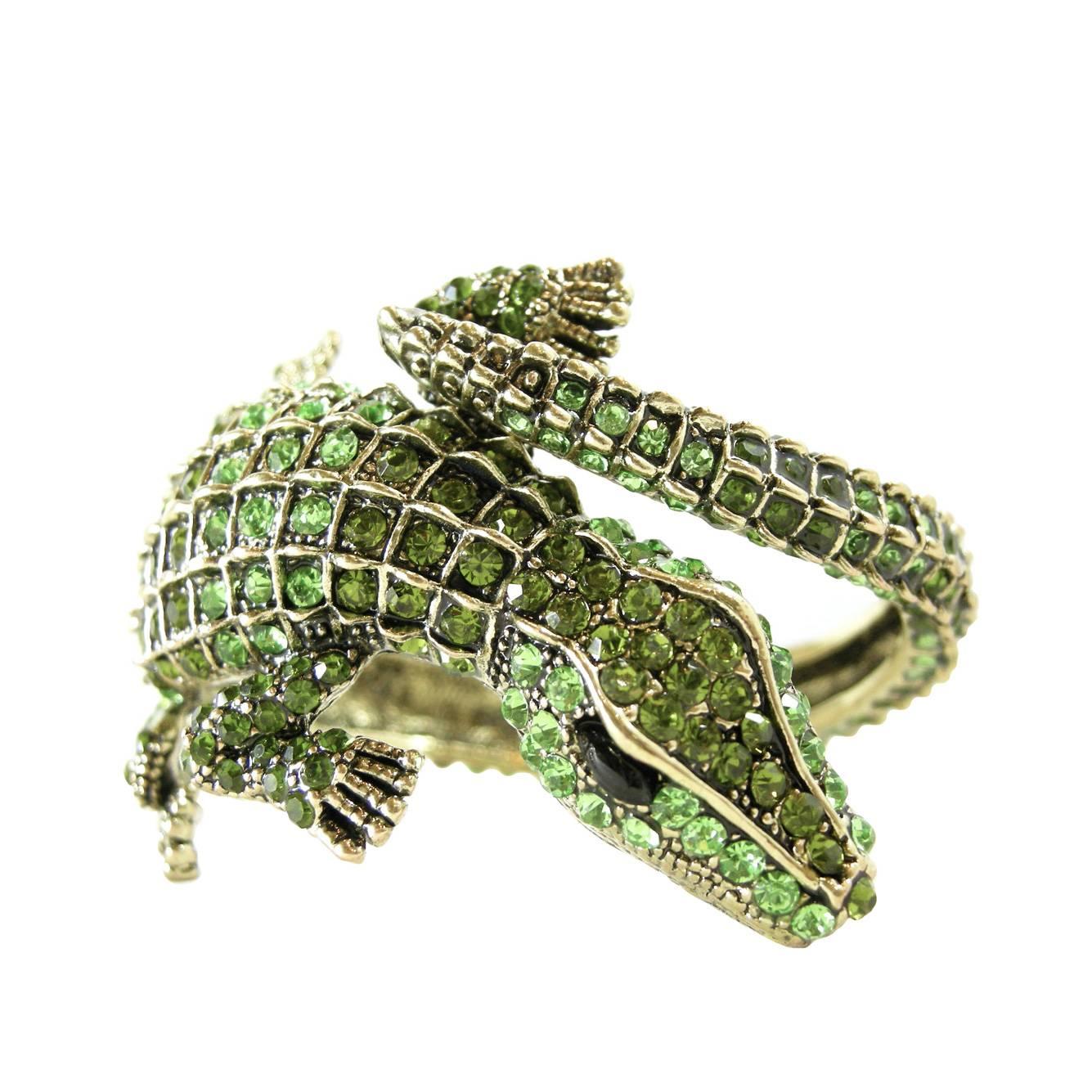 Signed Kenneth J. Lane Alligator Rhinestone Cuff Bracelet