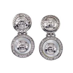 Gianni Versace Mother of Pearl and Silver Dangling Earrings With Medusa