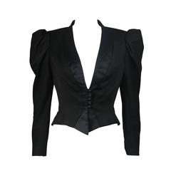Nolan Miller Black Silk & Wool Jacket with Puff Sleeves Size Small 12
