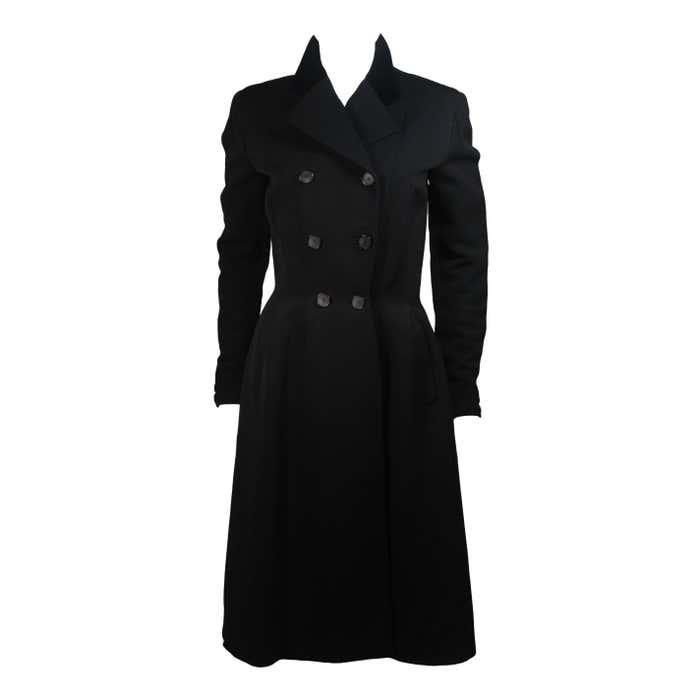 Hardy Amies 'New Look' or 'Wasp Waist' Black Wool Coat with Velvet Trim ...