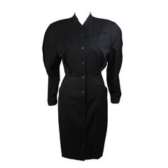 Thierry Mugler Contoured Black Snap Front Dress Size Small Medium