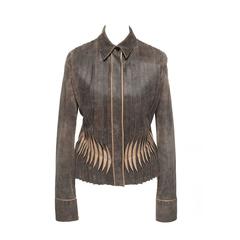 Ruffo Research Pleated front shirt in distressed leather, Sz S