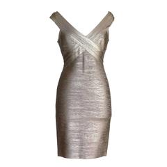 HERVE LEGER dress signature bandage wood grain foil print NWT M