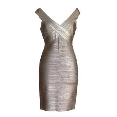 HERVE LEGER dress signature bandage wood grain foil print  NWT  M