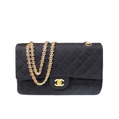 Vintage Chanel Timeless Medium Black Jersey Double Flap Bag