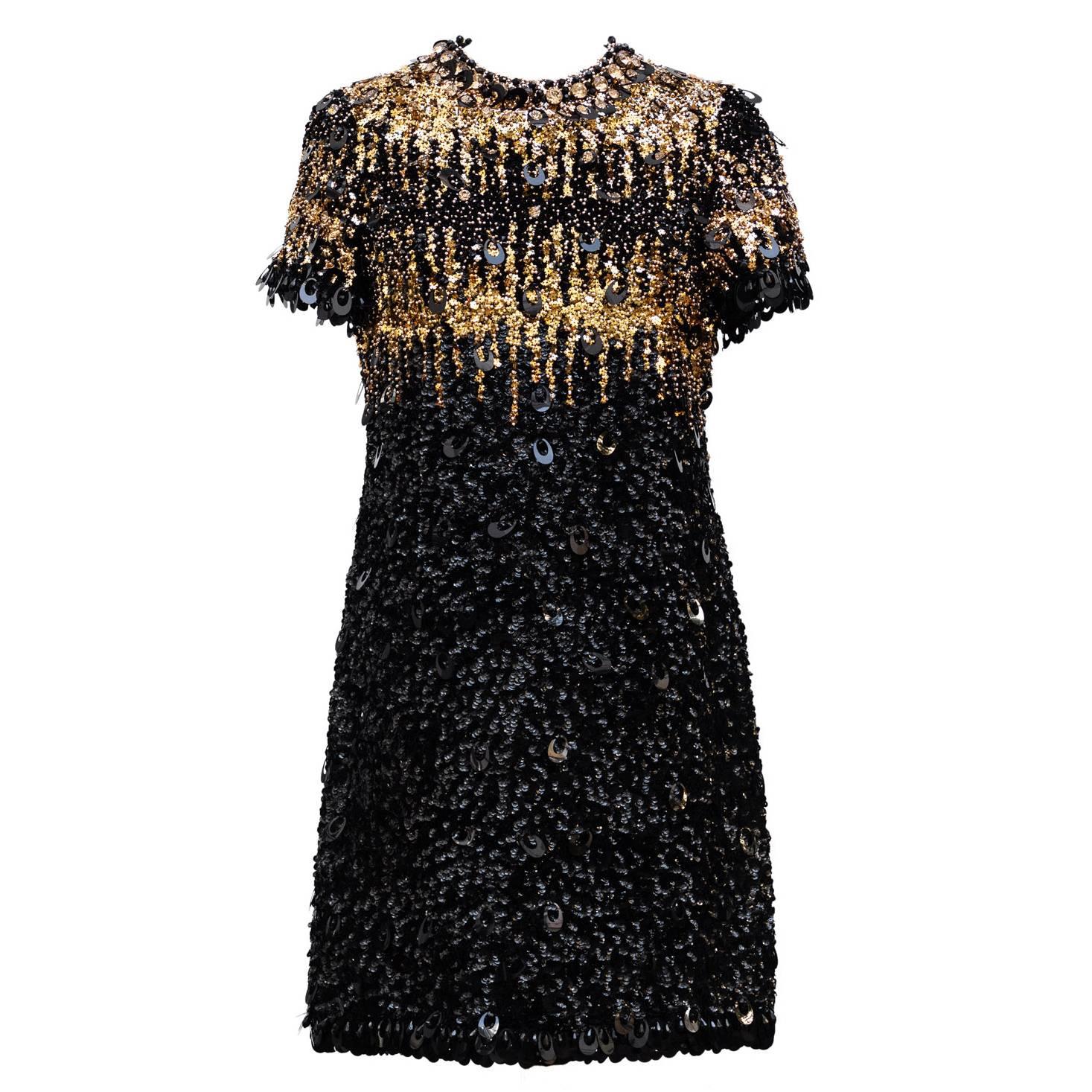 1967/68  Pierre Cardin Amazing Haute Couture Black and Gold Sequins  For Sale