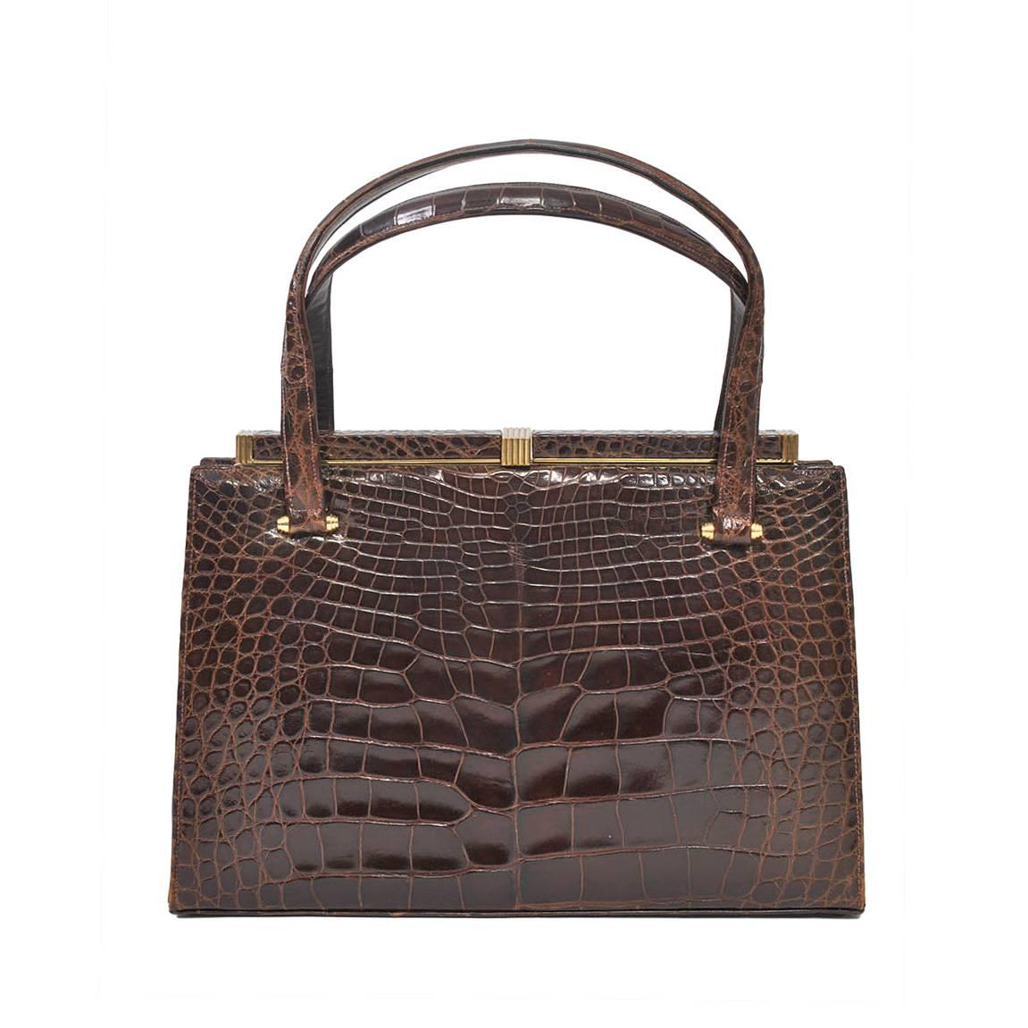 Borsa Lucille de Paris in alligatore marrone