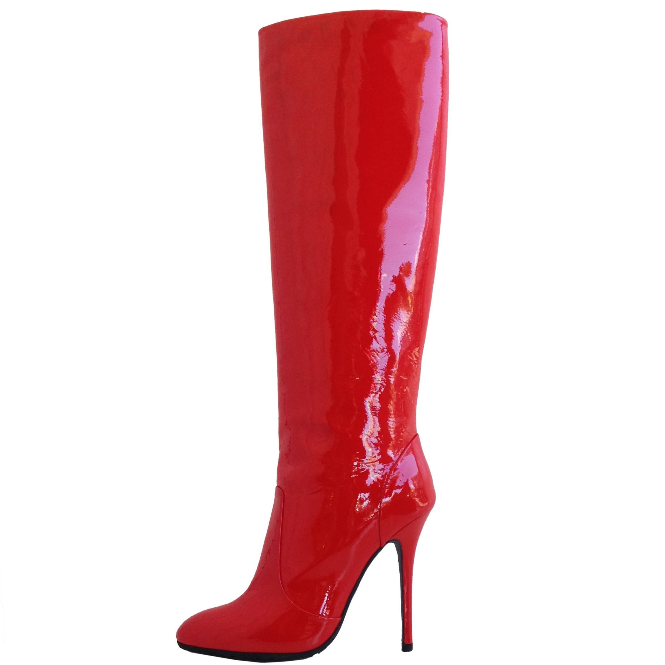 Giuseppe Zanotti Red Patent Knee-High Boots Size 37 (6.5)
