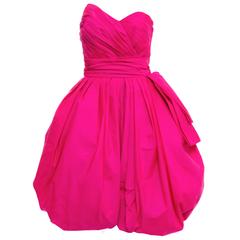 Robe de soirée en taffetas rose fluo avec bustier:: Victor Costa:: années 1980