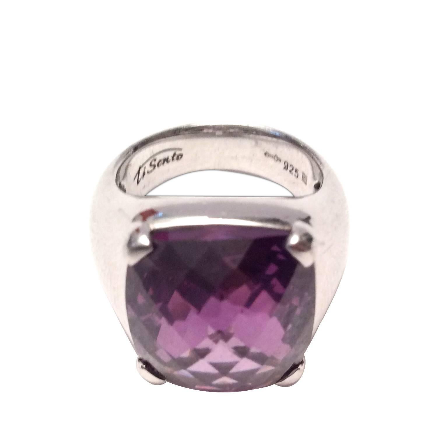 Ti Sento 12 Carat Amethyst / Sterling Silver Ring  For Sale