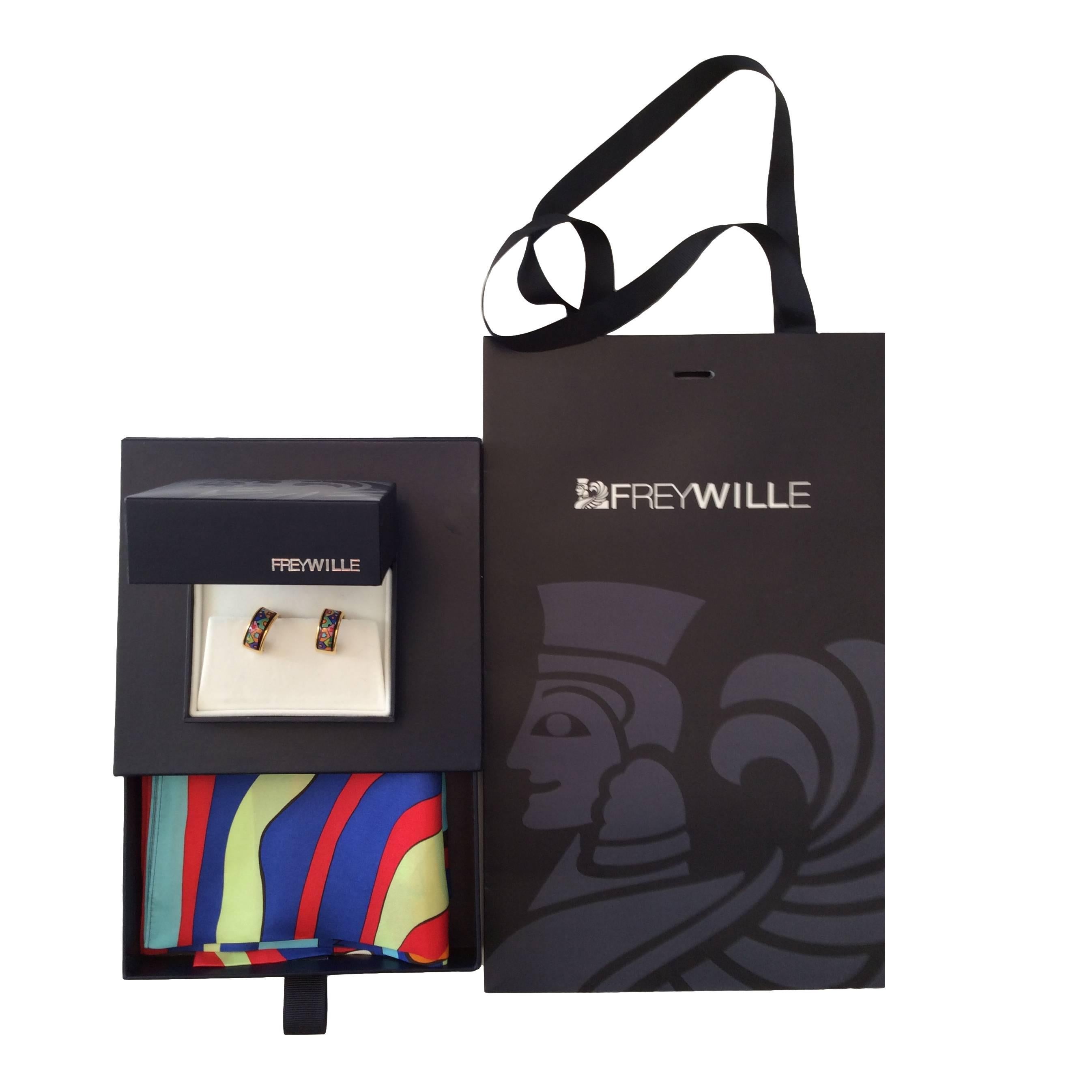 New Freywille Enamel Earrings with Matching Scarf Gift Set For Sale