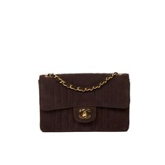 Chanel Vintage Classic Single Flap 23cm Chocolate Vertical Quilted Nubuck 