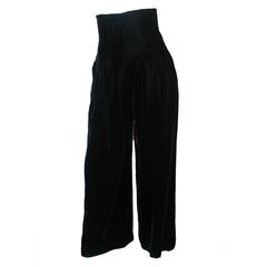 Victor Costa 1970's Vintage Black Velvet High-Waisted Palazzo Pants - 4 8