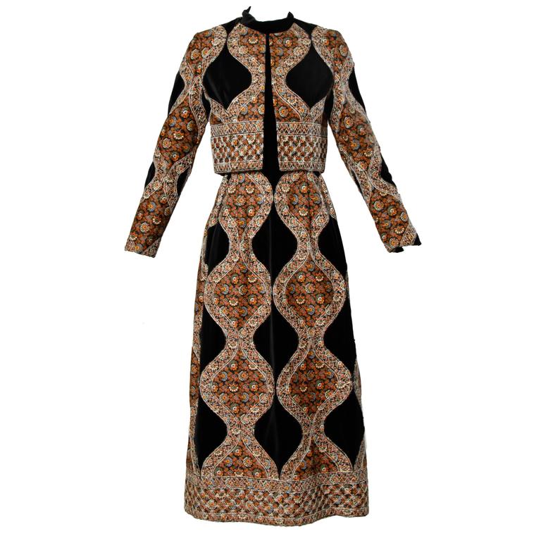 1970s Vintage Quilted Velvet Jacket + Maxi Dress 2-Piece Ensemble at ...