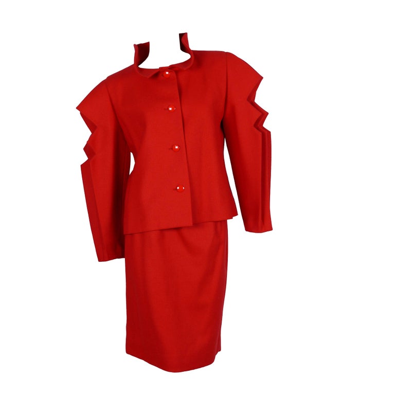 Pierre Cardin Prestige Vintage Stunning Red Skirt Suit For Sale at 1stDibs