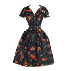 Vintage 1950s Patullo-Jo Copeland Black Floral Dress