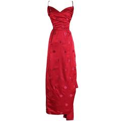 Vintage 1950s Bergdorf Goodman Red Rose Silk Brocade Dress