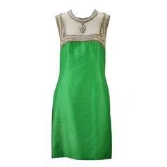 1960s Mr. Blackwell Custom Green Silk 2 Piece Dress and Jacket Ensemble