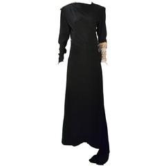 Vintage 1930s Black Evening Gown with Beaded Trim