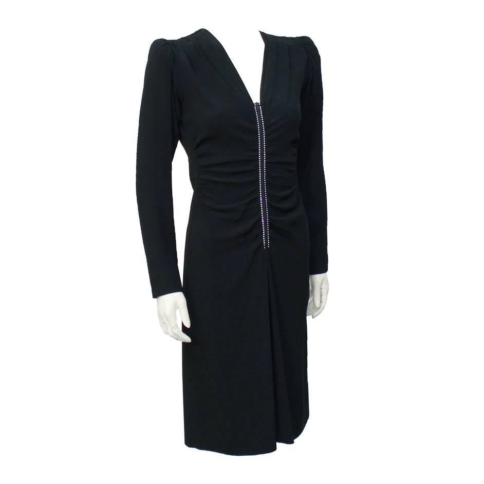 1980's Yves Saint Laurent YSL Black Silk and Rhinestone Dress For Sale ...