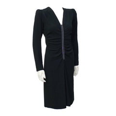 1980's Yves Saint Laurent YSL Black Silk and Rhinestone Dress