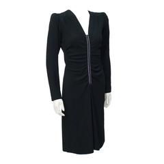 1980's Yves Saint Laurent YSL Black Silk and Rhinestone Dress 8
