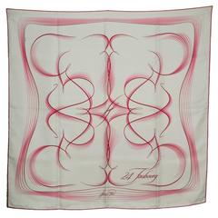 Hermes Ivory & Bright Pink "24 Faubourg" 90cm Silk Scarf